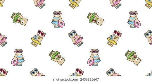 bear polar seamless pattern swimming suit swimwear sunglasses beach summer vector teddy cartoon doodle pet gift wrapping paper tile background repeat wallpaper illustration scarf isolated design