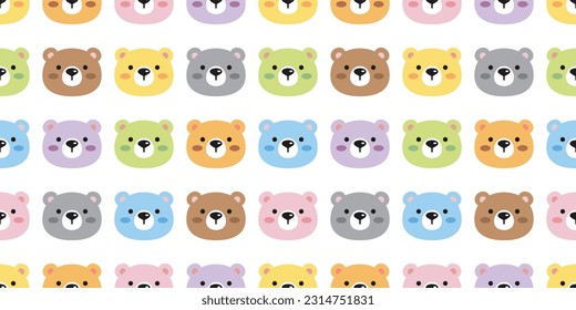 bear polar seamless pattern teddy face cartoon pastel color vector head gift wrapping paper tile background repeat wallpaper doodle scarf isolated illustration design