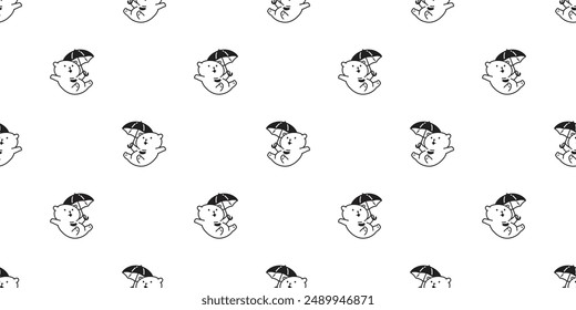 bear polar seamless pattern umbrella vector teddy pet doodle cartoon gift wrapping paper tile background repeat wallpaper illustration scarf isolated design