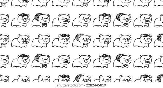 bear polar seamless pattern vector cartoon teddy eating fish tile background gift wrapping paper repeat wallpaper scarf isolated doodle illustration design