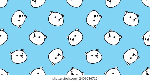 bear polar seamless pattern vector teddy face head pet cartoon doodle gift wrapping paper tile background repeat wallpaper illustration animal scarf isolated design