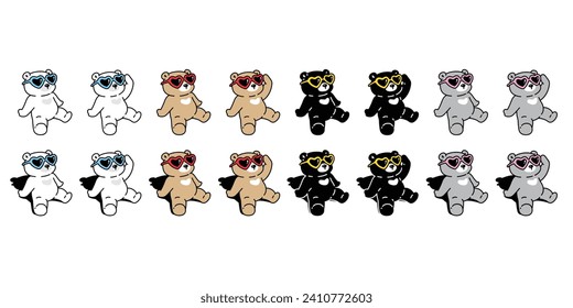 Bear polar sitting icon sunglasses heart valentine vector pet character cartoon relax symbol tattoo illustration clip art isolated design