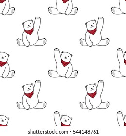 Bear polar bear sitting Say Hello doodle vector Seamless Pattern isolated wallpaper background White