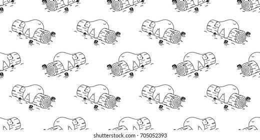 Bear Polar Bear sleeping on log mushroom seamless wallpaper background
