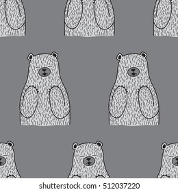 Bear polar bear smile doodle Seamless pattern Vector isolated wallpaper background  Gray