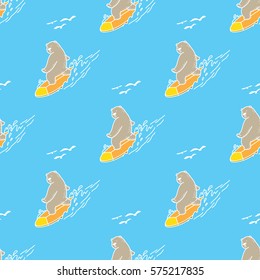 Bear Polar Bear surf Ocean Holiday Seamless Pattern Blue Orange