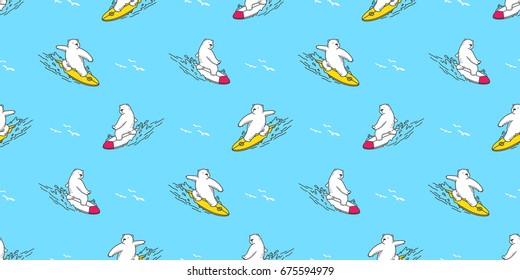 Bear Polar Bear surf ocean vector seamless pattern wallpaper background