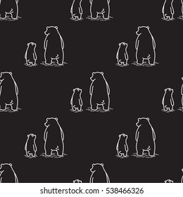 Bear polar bear teddy Dad and son doodle vector Seamless Pattern isolated wallpaper background Black