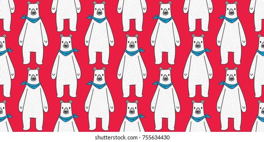 Bear polar bear teddy red scarf doodle cartoon seamless pattern vector wallpaper background