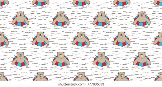 Bear polar bear teddy swimming ring doodle vector seamless pattern isolated background wallpaper