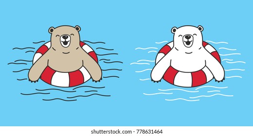Bear polar bear teddy swimming ring doodle vector illustration cartoon