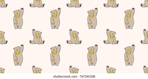 Bear polar bear teddy yellow scarf doodle vector seamless pattern wallpaper background