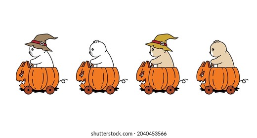 bear polar vector Halloween pumpkin car riding witch icon puppy cartoon character ghost pet logo symbol doodle illustration design