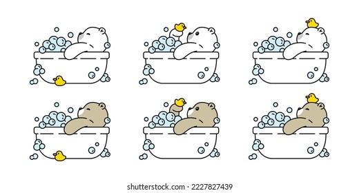 bear polar vector icon shower bath rubber duck soap shampoo pet teddy cartoon character symbol illustration animal doodle design clip art