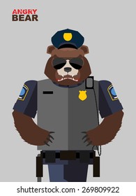 bear police. Angry animals. Vector illustration