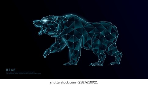 Bear polygon wireframe geometric blue. Wild animals on a dark background. For design various advertising media. Vector EPS10.