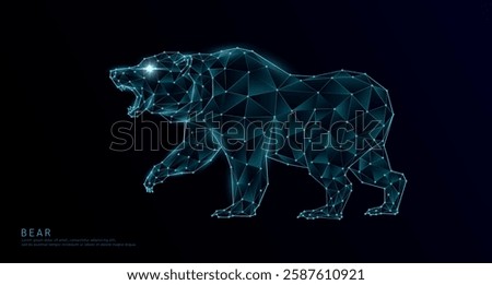 Bear polygon wireframe geometric blue. Wild animals on a dark background. For design various advertising media. Vector EPS10.