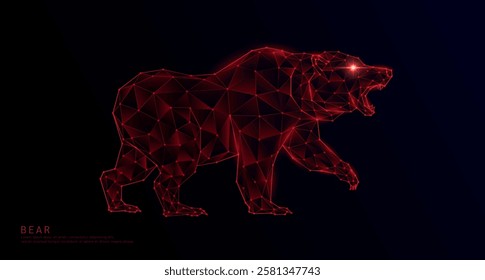 Bear polygon wireframe geometric red. Wild animals on a dark background. For design various advertising media. Vector EPS10.