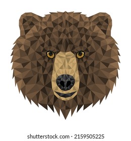 Bear polygonal. Low poly triangular brown bear face