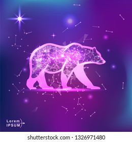 bear. Polygonal wireframe bear silhouette on gradient background. Space, futuristic, zodiac concept. Shine neon style vector illustration