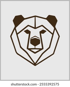 bear portrait geometry brown outline illustration,minimalist, isolated on light grey background
