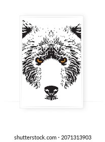 Bear portrait illustration, vector. Bear portrait poster design. Bear head silhouette drawing. Wall art, artwork.