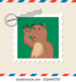 Bear postage stamp on air mail envelope