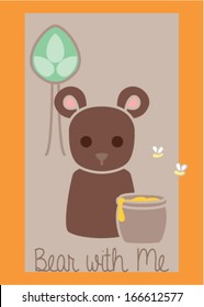 Bear Poster, Illustration, cute, kids, baby, wall art, nursery, woodland, simple, modern, retro, vintage, nice, pretty, pastel color, frame, tree, spring, design, background, holiday, vector, child