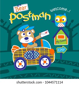 bear the postman funny animal cartoon,vector illustration