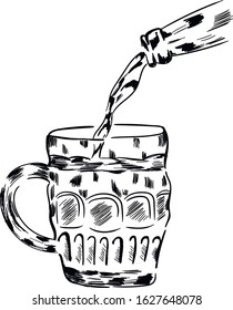 Bear pouring in glass . Vector isolated on white background. Concept for print, logo, menu 