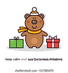 Bear with presents. Vector illustration.