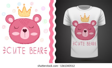 Bear princess - idea for print t-shirt. Hand draw
