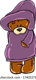 Bear in purple sweater , illustration, vector on white background