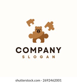 Bear Puzzle logotipo cor marrom estilo modelo de design de vetor. Ilustração vetorial