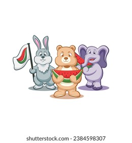 Bear, Rabbit and elephant with watermelon