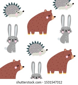 bear rabbit 
hedgehog pattern baby funny