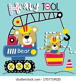 bear and rabbit in the work area funny animal cartoon,vector illustration