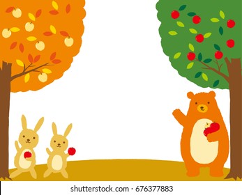 bear and rabbits in autumn forest