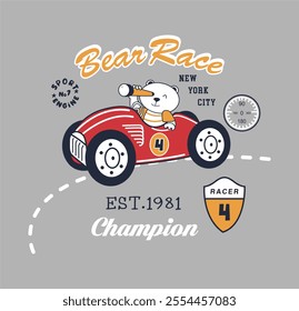 
bear race champion t-shirt graphic design vector illustration 