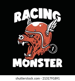 Bear racing monster mascot illustration