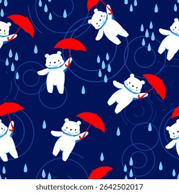 Bear Rainy Night Adventure Seamless Pattern can be use for background and apparel design
