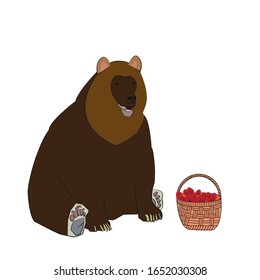 bear and raspberries with a basket.