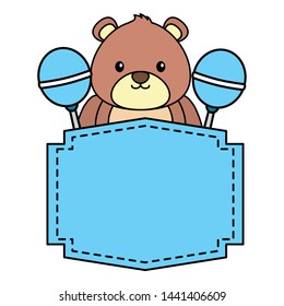 bear and rattles decoration baby shower cardvector illustration