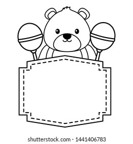 bear and rattles decoration baby shower card vector illustration