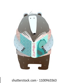 Bear Reading Book. A cute smart dressed bear reading a book about bears. Vector illustration.