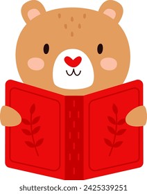 Bear Reading Book Vector Illustration