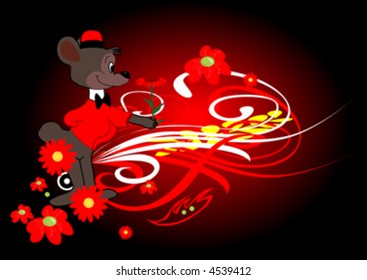 bear with red flowers