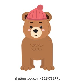 Bear in red winter hat. Vector illustration