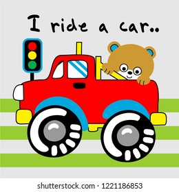 bear ride the truck cartoon illustration