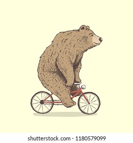 bear is riding a bicycle.Hand drawn style.Vector illustration